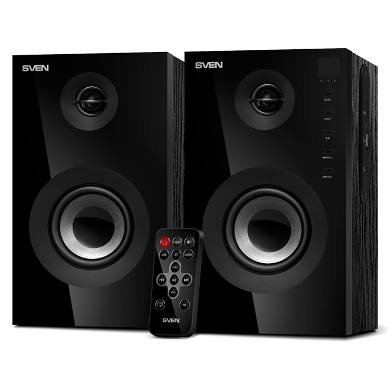 Колонки Sven SPS-615, 2*10W, Bluetooth, деревянный корпус, SD, пульт, черный