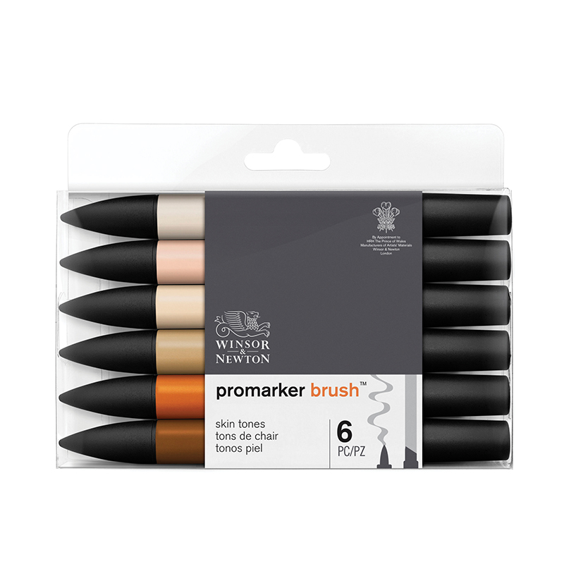Набор маркеров-кистей худож. двухсторонних Winsor&Newton "PromarkerBrush", спиртовые, скошенный/кисть, 06цв. (оттенки кожи)
