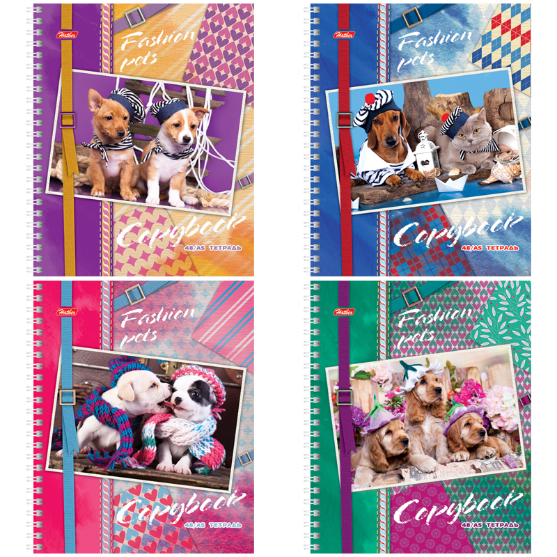 Тетрадь 48л., А5, клетка на гребне Hatber "Fashion pets"