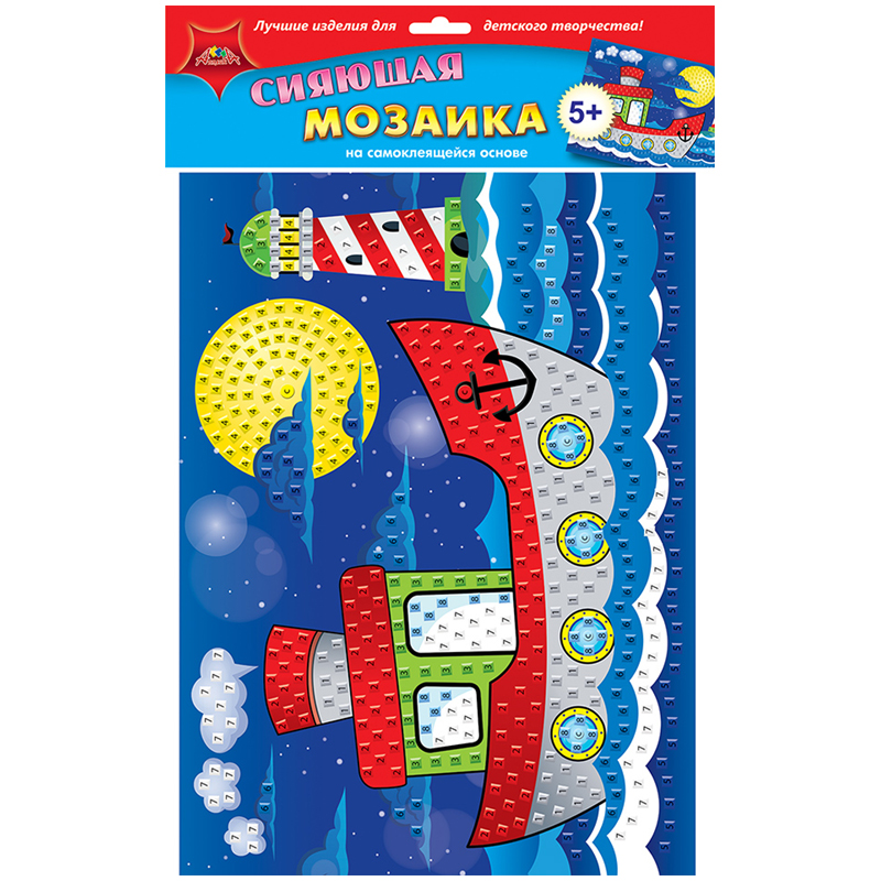 Мозаика мерцающая на самоклеящейся основе Апплика "Кораблик",  25*35см, из мягкого пластика