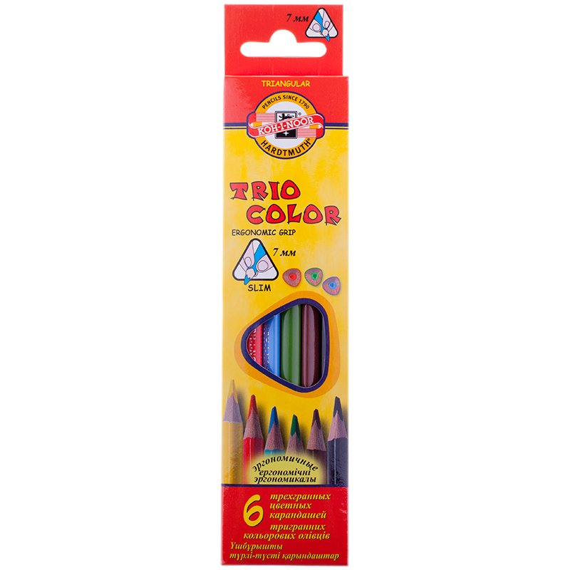 Карандаши цветные Koh-I-Noor "TrioColor", 06цв., трехгран., заточен., европодвес