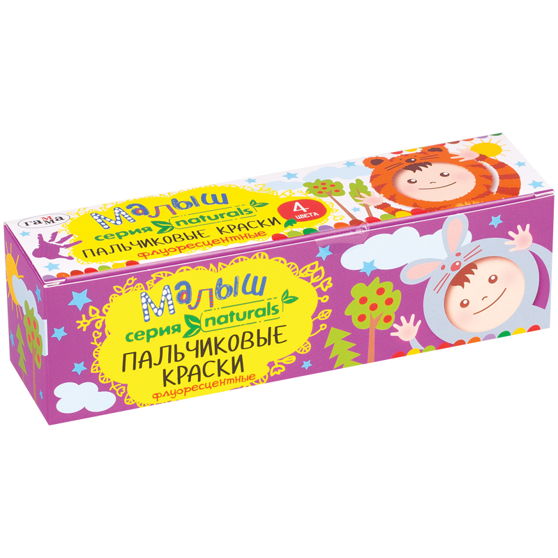 Краски пальчиковые Гамма "Малыш naturals", 04 цвета, 40г, флуоресц., картон