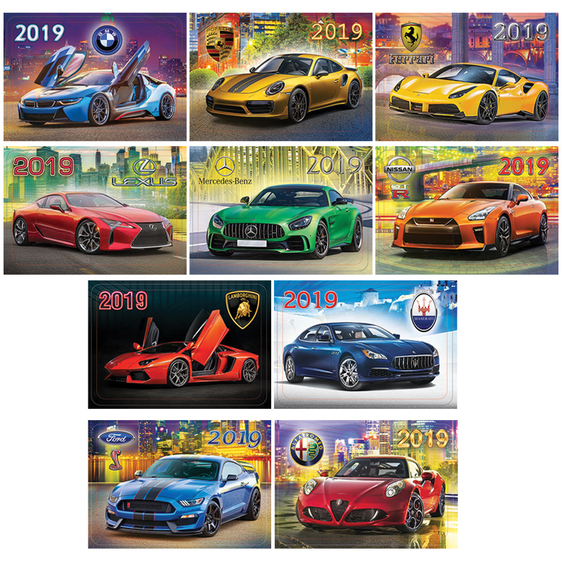 Календарь карманный "Автомобили", блестки, 2019г.
