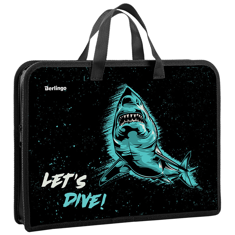 Папка с ручками 340*245*40 Berlingo "Shark", А4, 1 отделение, пластик, на молнии