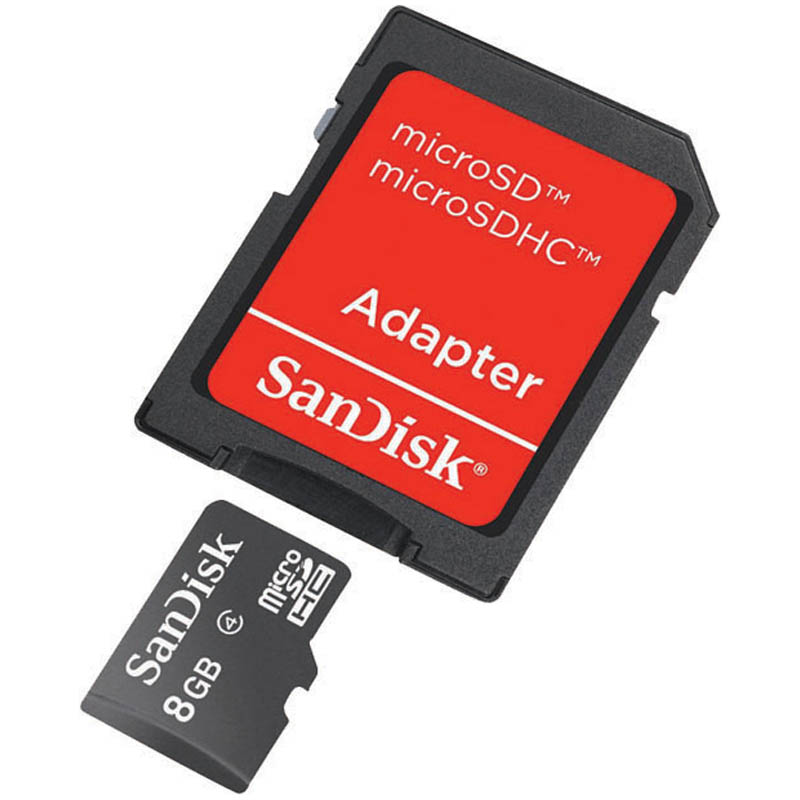 Карта памяти MicroSDHC  8GB Class 4 SanDisk (адаптер SD)