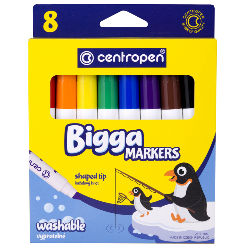 Фломастеры Centropen "Bigga Markers", 08цв., утолщенные, смываемые, картон, европодвес