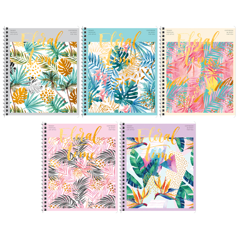 Тетрадь 48л., А5, клетка на гребне ArtSpace "Цветы. Tropical floral", тиснение фольгой