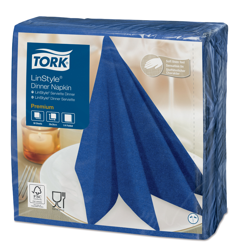 Салфетки нетканые сервировочные Tork LinStyle 39*39см, темно-синие, 50шт. 478856 (ПОД ЗАКАЗ)