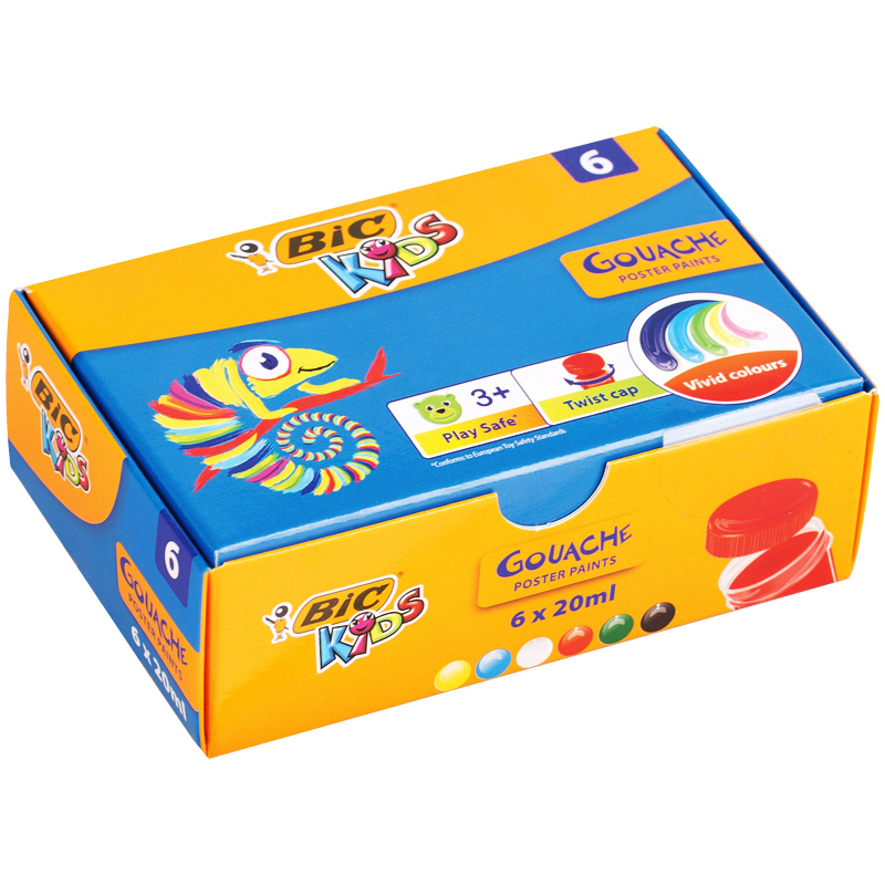 Гуашь Bic, 06 цветов, 20мл, картон