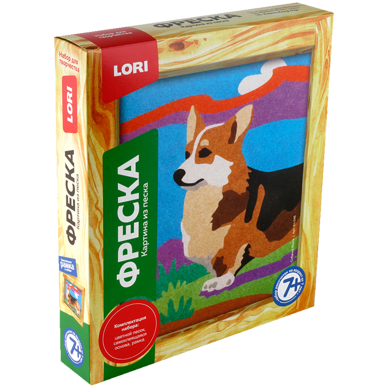 Фреска-картина из песка Lori "Собачка корги", от 7-ми лет, картонная коробка