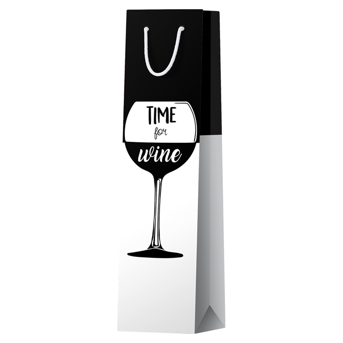Пакет подарочный 12*36*8,5см ArtSpace "Time for wine. Black", матовое ламинирование, выб. лак, под бутылку