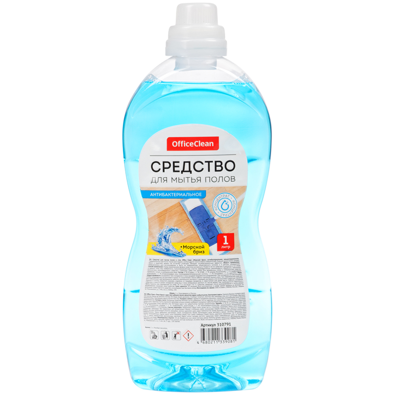 Средство для мытья полов и стен OfficeClean "Антибактериальное. Морской бриз", 1л