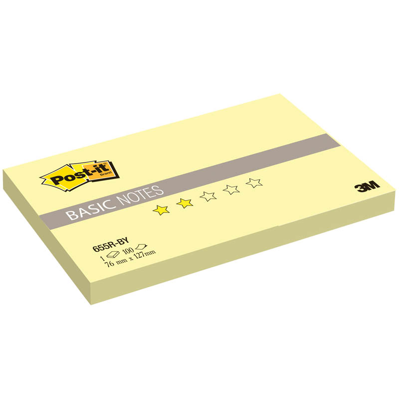 Самоклеящийся блок Post-it "Basic", 76*127мм, 100л, канареечный желтый