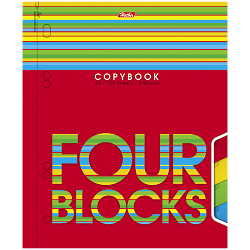 Тетрадь 120л. А5 клетка на гребне Hatber "Four Blocks", с разделителями, перфорация на отрыв