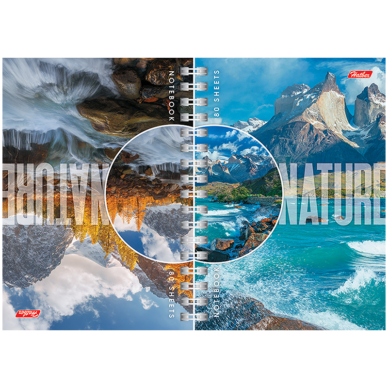 Записная книжка А6 80л. на гребне двойная "Nature", твердая обложка
