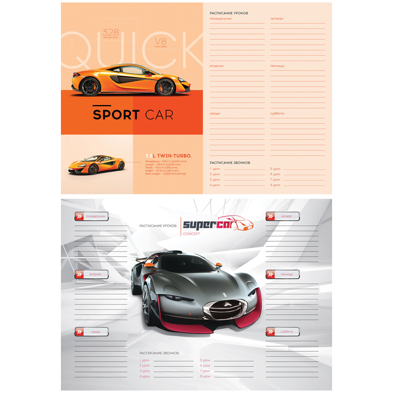Расписание уроков с расписанием звонков A4 ArtSpace "Sport car"