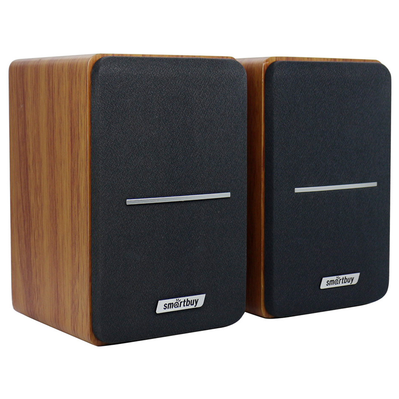 Колонки Smartbuy Tower. 2*3W, деревянный корпус, питание от USB, коричневый, черный