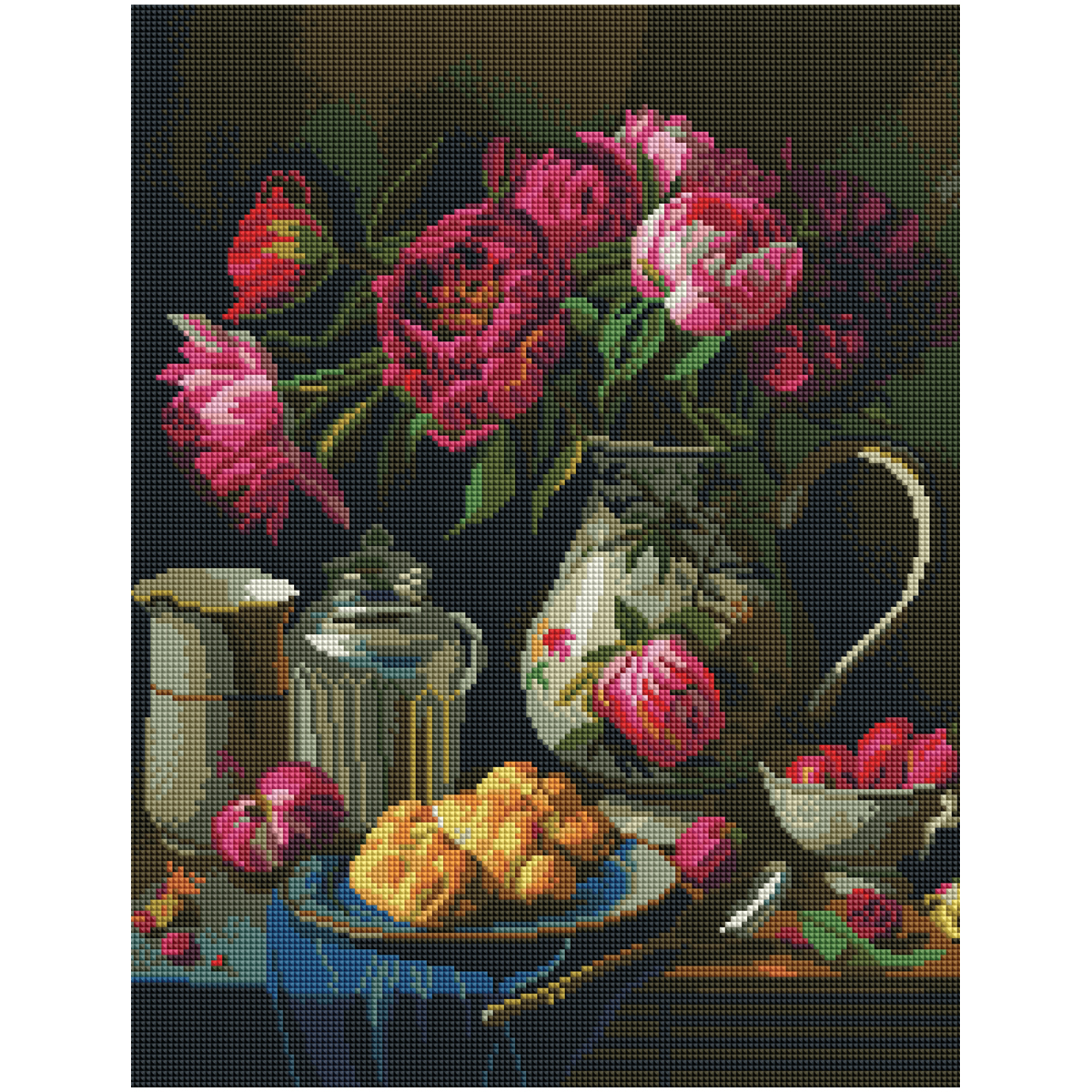 УЦЕНКА - Алмазная мозаика ТРИ СОВЫ "Пионы и клубника", 40*50см, холст на деревянном подрамнике, картонная коробка с пластиковой ручкой