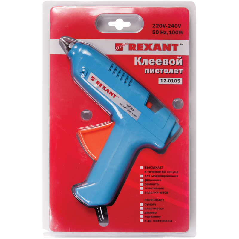 Клеевой пистолет Rexant, 100Вт, для стержня 11мм, блистер