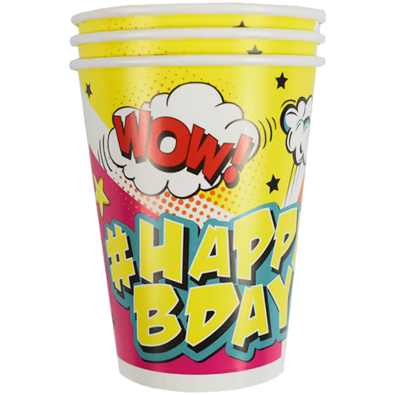 Стаканы бумажные ПатиБум "Комиксы. HappyBday", 200мл, 6шт., европодвес