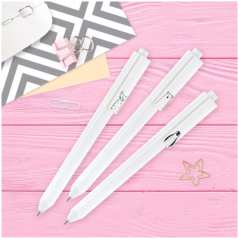 Ручка гелевая автоматическая MESHU "Cute&White" синяя, 0,7мм, трехг. корпус, ассорти