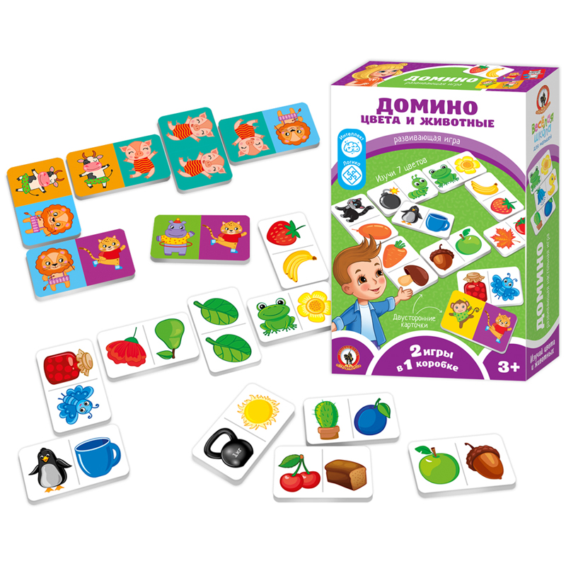 Игра настольная Домино, Русский стиль "Цвета и Животные", картонная коробка