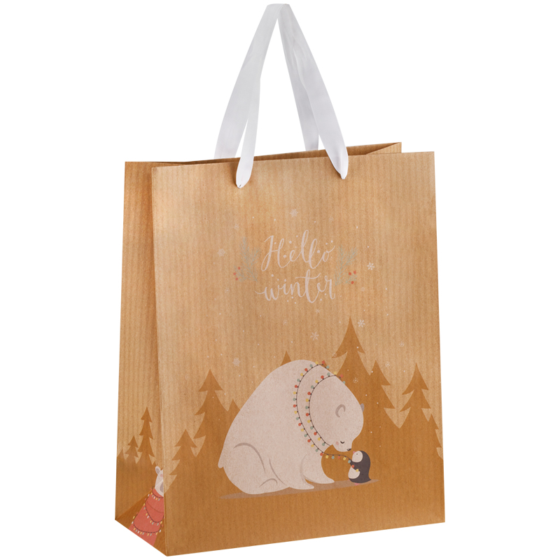 Пакет подарочный новогодний 26*32*12см MESHU "Hello winter", крафт