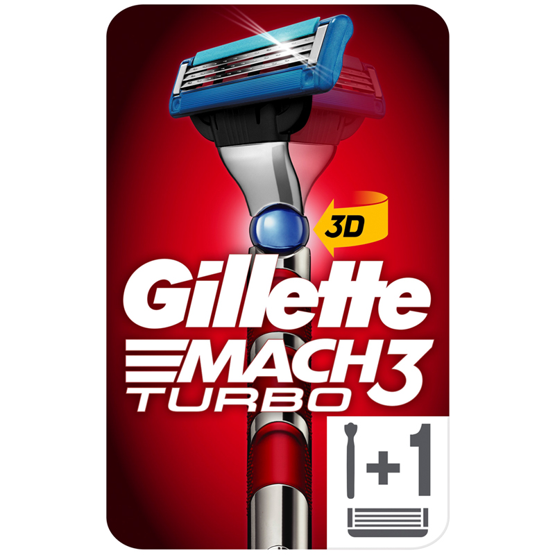 Станок для бритья Gillette "Mach3. Turbo 3D", + 1 кассета, красный  (ПОД ЗАКАЗ)