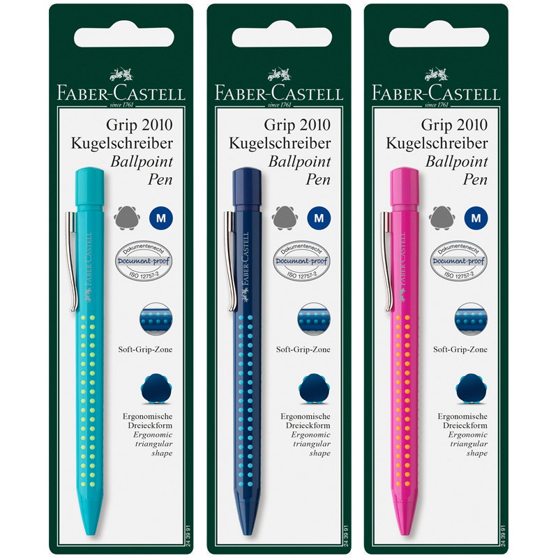 Ручка шариковая автоматическая Faber-Castell "Grip 2010" синяя,1,0мм, трехгр.,корпус ассорти,блистер