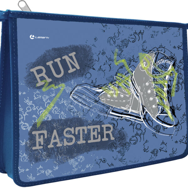 Папка для тетрадей Lamark Run Faster/Беги быстрее, А5, 1 отделение, молния сверху, ламинированный картон, рисунок с двух сторон