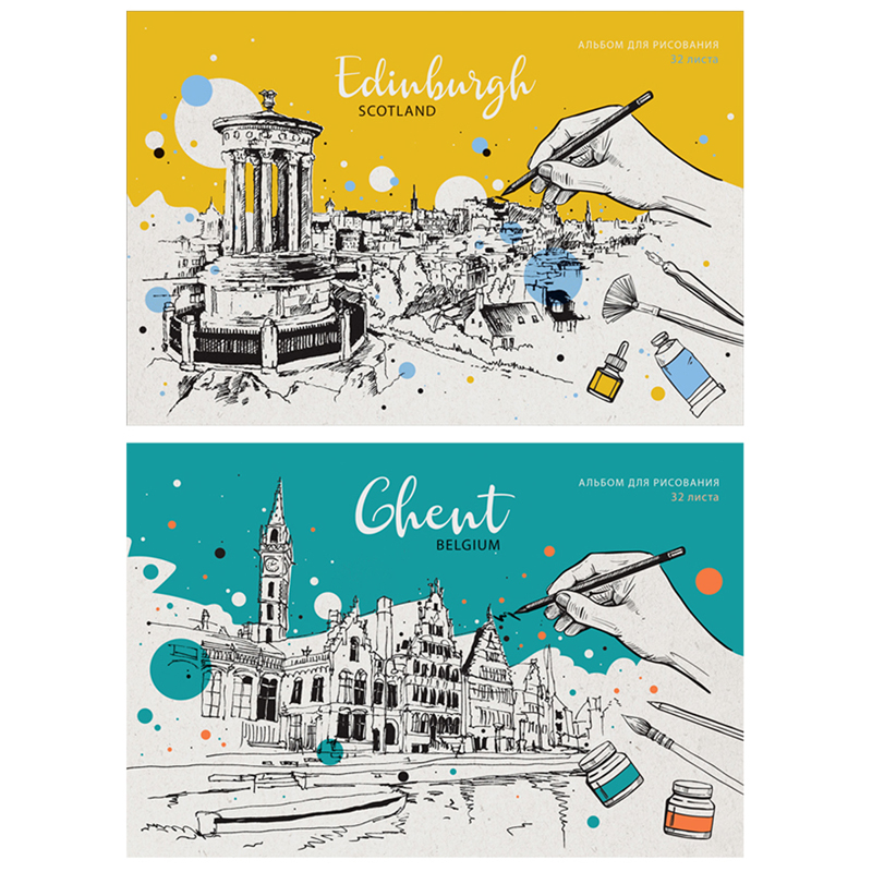 Альбом для рисования 32л., А4, на склейке ArtSpace "Рисунки. City sketches"