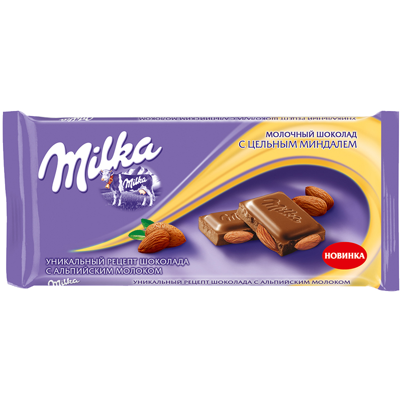 Шоколад Milka "Молочный с цельным миндалем", 90г