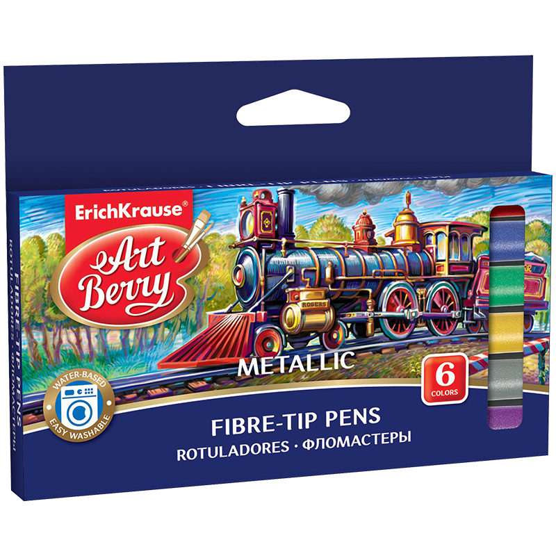 Фломастеры ArtBerry "Metallic Easy Washable", 06цв., металлик, смываемые, картон, европодвес