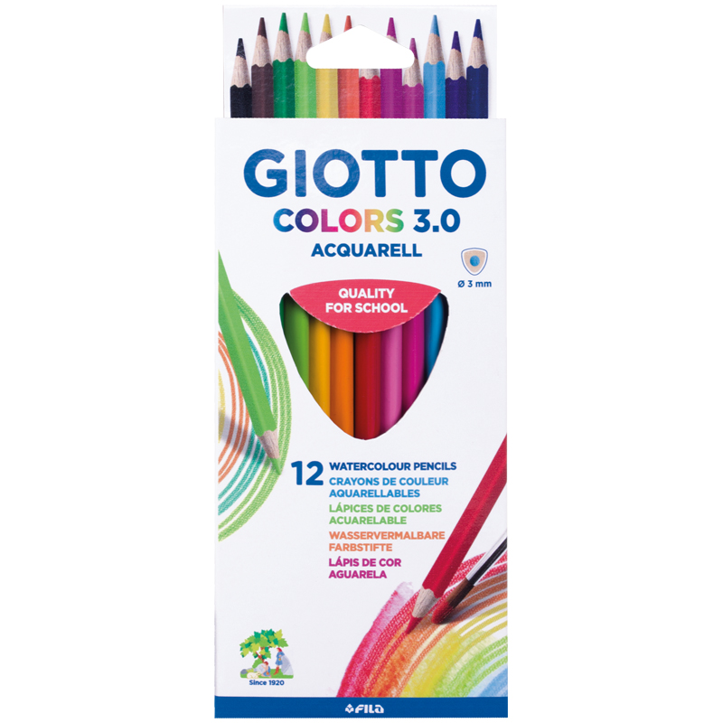 Карандаши акварельные Giotto "Colors", 12цв., трехгран., картон, европодвес