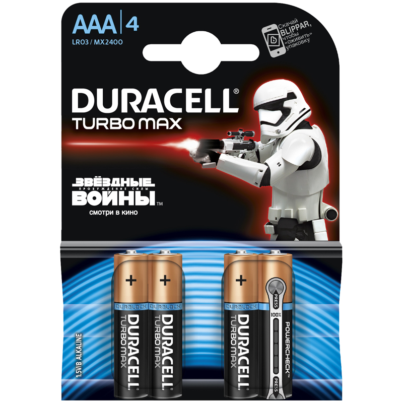 Батарейка LR03 DURACELL TURBO MAX Star Wars LR03 4BL