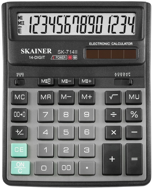 Калькулятор настольный Skainer SK-714II, большой (158х203 мм), 14 разрядов, двойное питание, черный