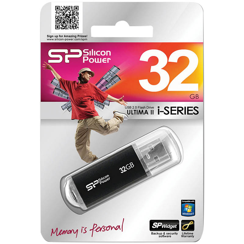 Память SiliconPower "Ultima II"  32GB, USB2.0 Flash Drive, черный (металл. корпус )