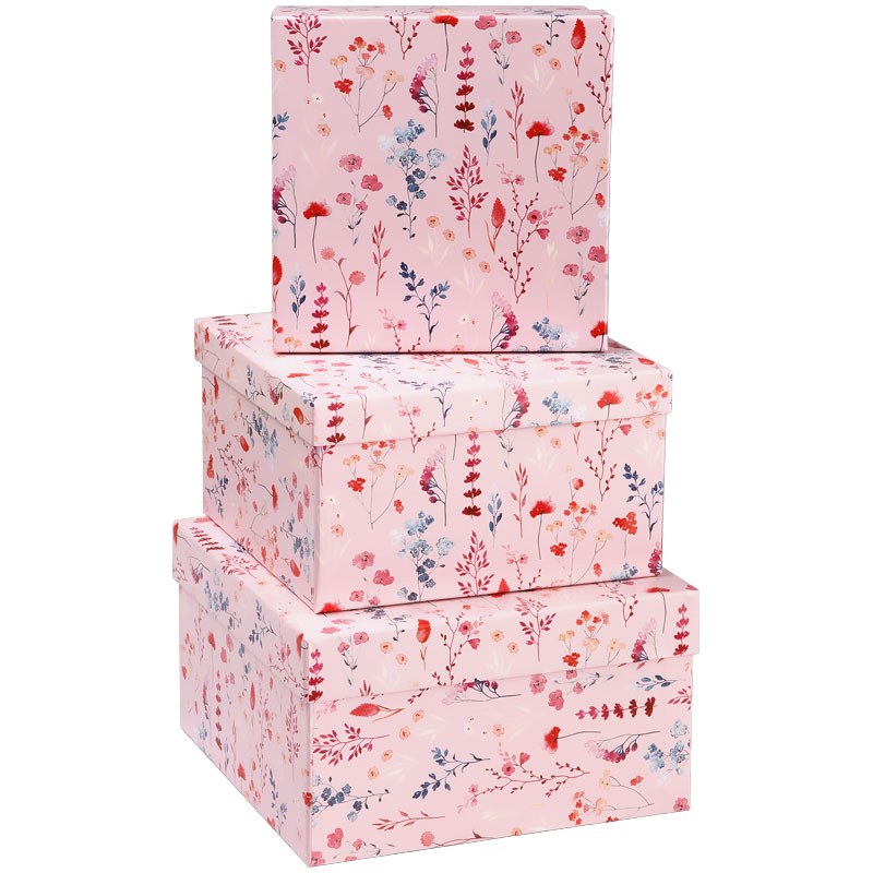 Набор квадратных коробок 3в1, MESHU "Pastel pink", (19,5*19,5*11-15,5*15,5*9см)