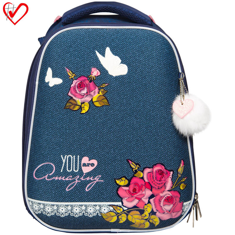 Ранец Berlingo Expert "Jeans flowers" 37*29*18см, 2 отделения, анатомическая спинка