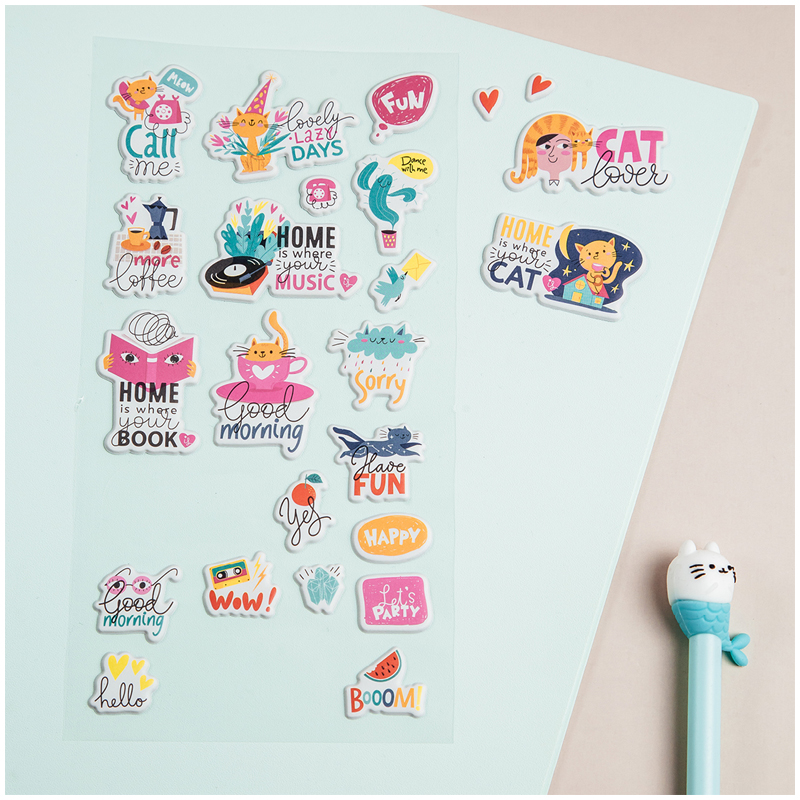 Наклейки объемные MESHU "Cat lover", 10*24см, 24 наклейки, инд. уп., европодвес