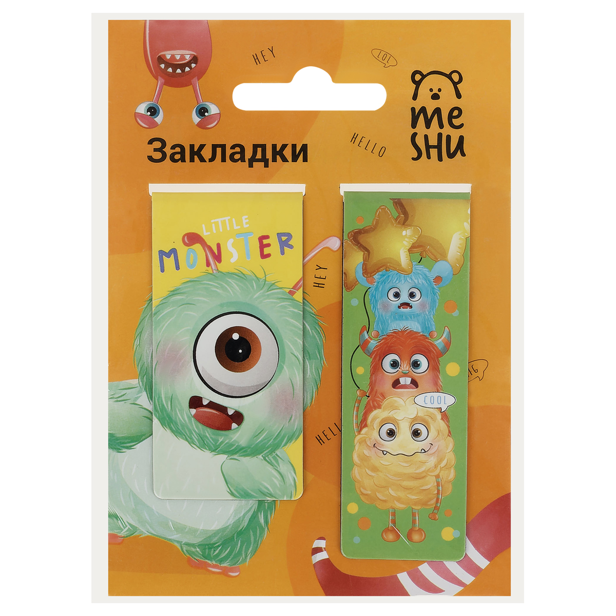 Закладки магнитные для книг, 2 шт., 10*80мм, MESHU "Monsters"