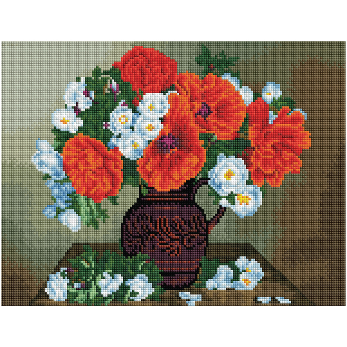 УЦЕНКА - Алмазная мозаика ТРИ СОВЫ "Букет маков", 30*40см, холст на деревянном подрамнике, картонная коробка с пластиковой ручкой