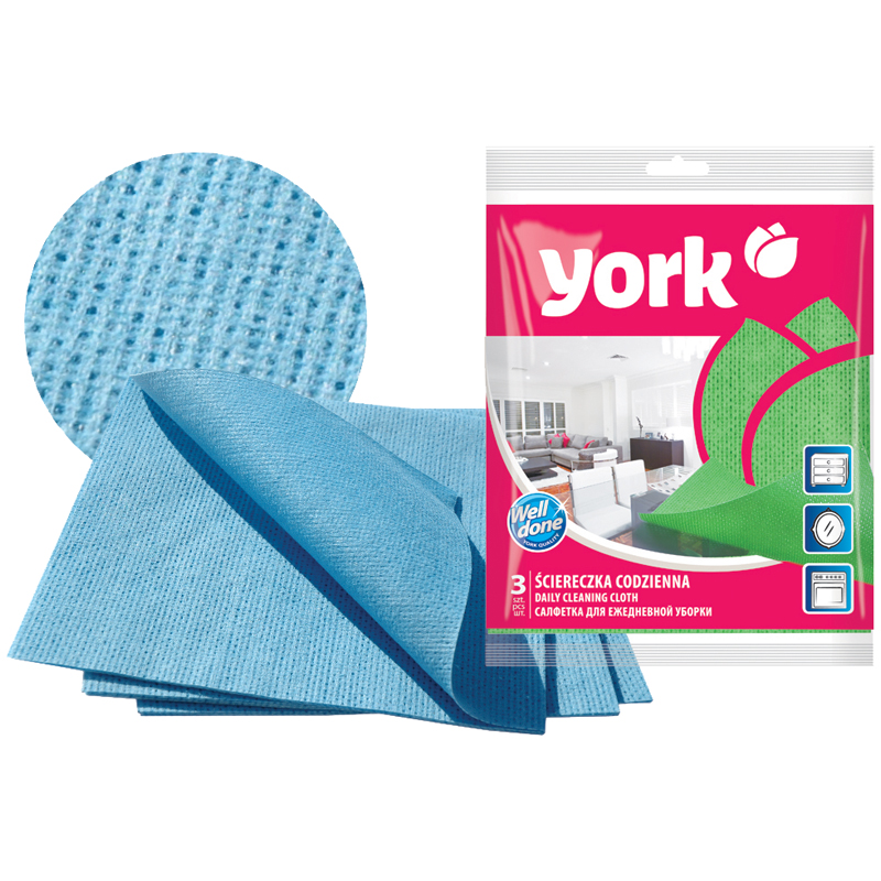 Салфетки для уборки York "Ламбада", набор 3шт., вискоза, 37*40см, европодвес