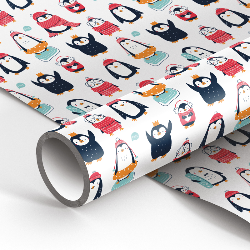 Упаковочная бумага глянц. 70*100см, MESHU "Christmas Penguins", 90г/м2