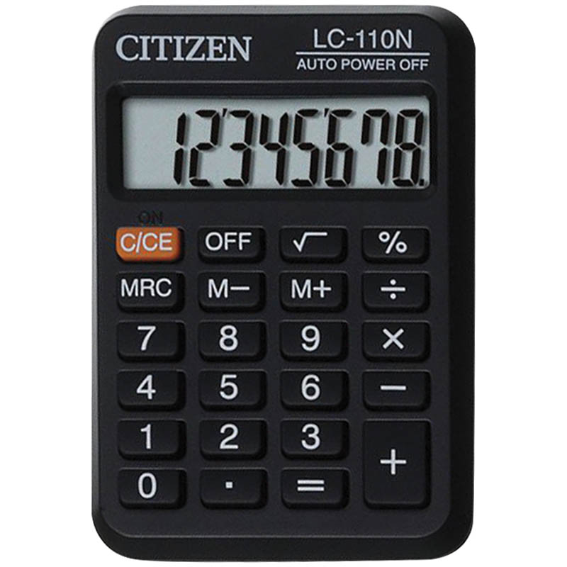 Калькулятор карманный Citizen LC-110N, 8 разр., питание от батарейки, 58*87*12мм, черный