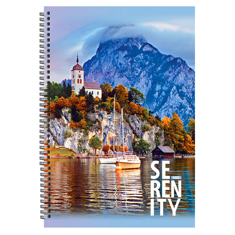 Тетрадь 160л., А4, клетка на гребне BG "Serenity", глянцевая ламинация, твердая обложка