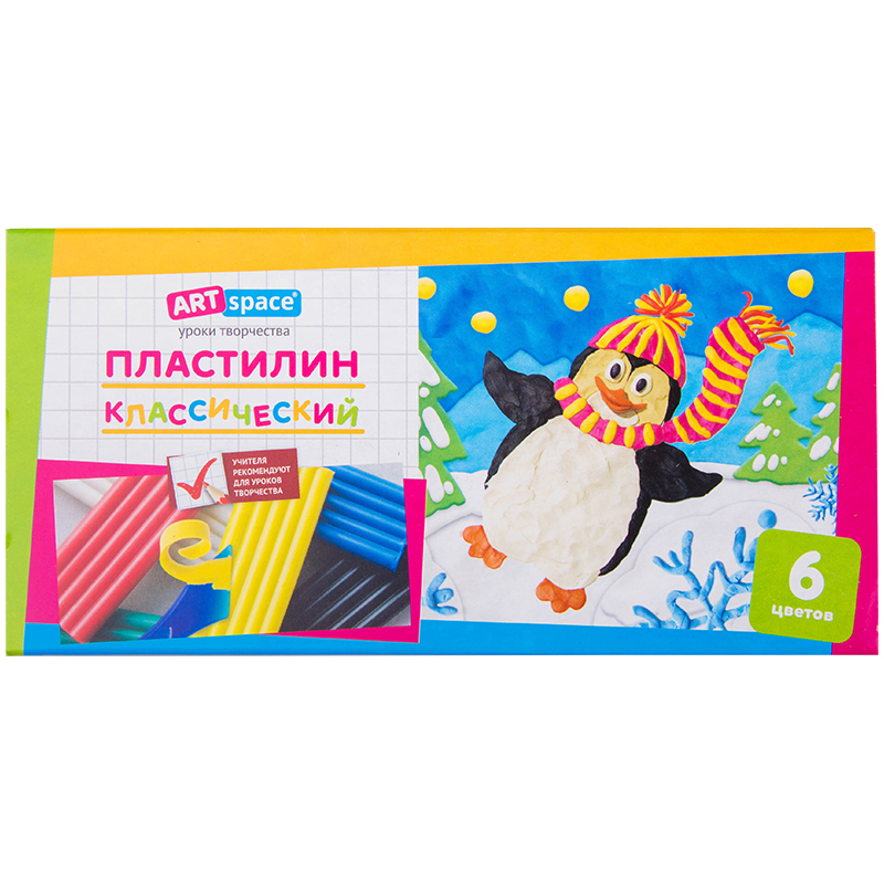 Пластилин ArtSpace, 06 цветов, со стеком, картон