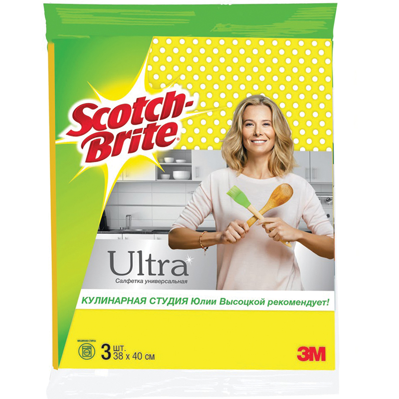 Салфетка для уборки Scotch-Brite "Ultra", универсальная, вискоза, 38*40см, 3шт.