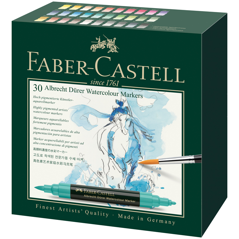 Набор акварельных пигм. маркеров Faber-Castell "Albrecht Dürer" 30цв., двухстор., кистев./пулевид.