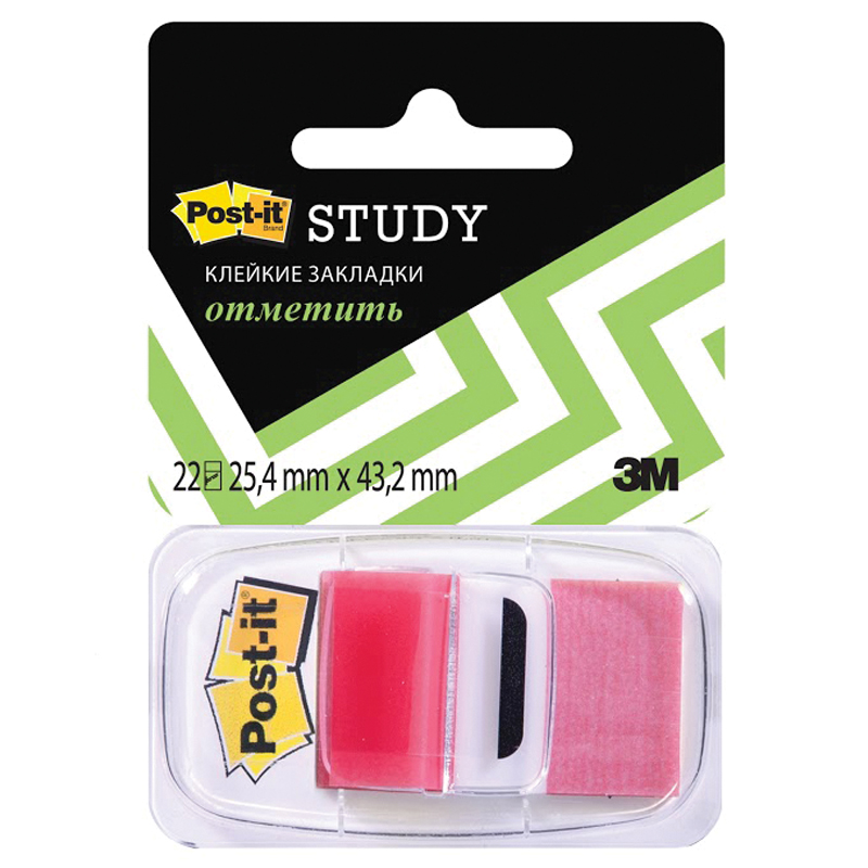Флажки-закладки Post-it "Study", 25*43мм, 22л, красные, блистер